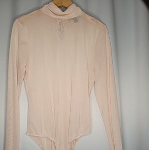 blush mesh high neck blouse
